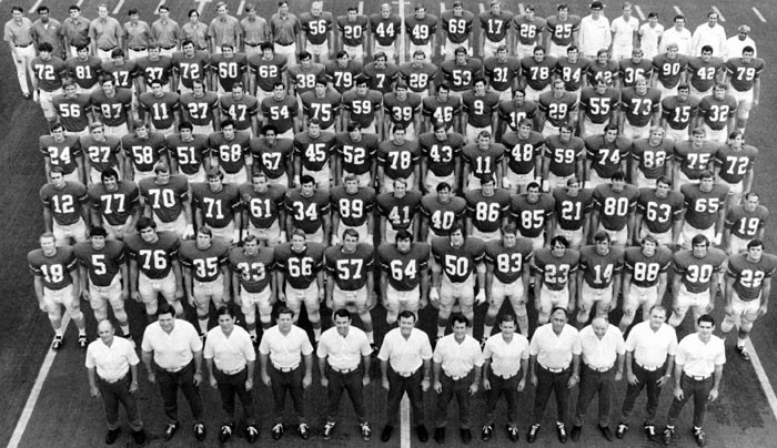 The 1970 Texas Longhorn championship team. McIingvale is near the top left, #72. / University of Texas photo